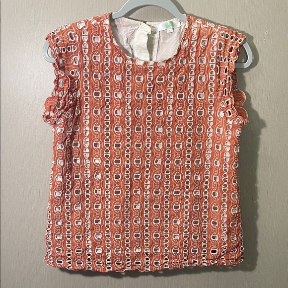 Jade melody tam large Sleeveless ruffle Orange Patterned eyelet Top cotton - Picture 1 of 5